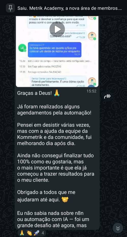 Depoimento real de cliente ou aluno Metrik 3