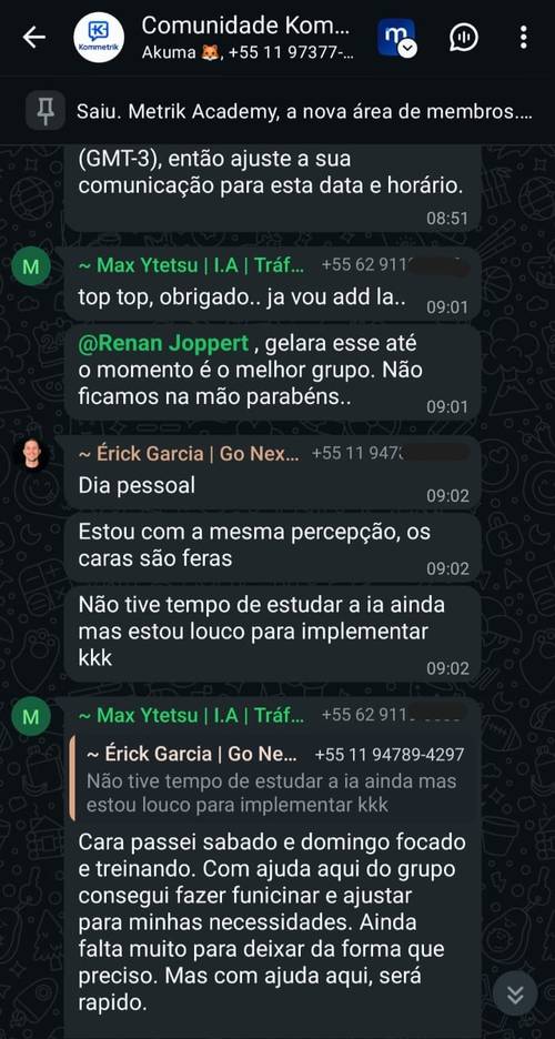 Depoimento real de cliente ou aluno Metrik 5