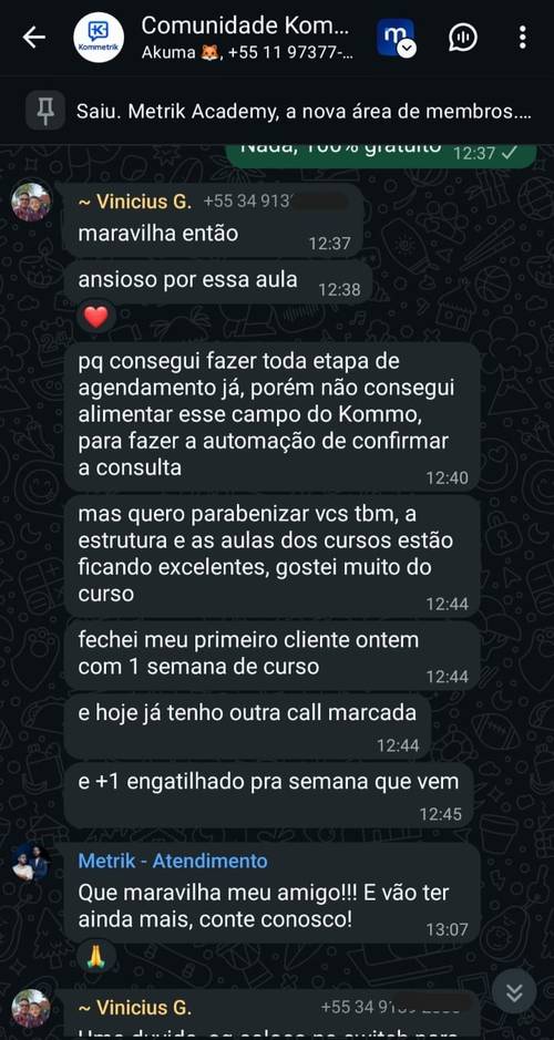 Depoimento real de cliente ou aluno Metrik 6