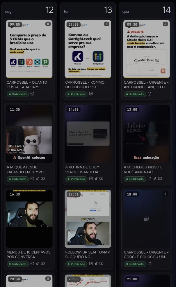 Calendário de publicações no Metrik Social Publisher