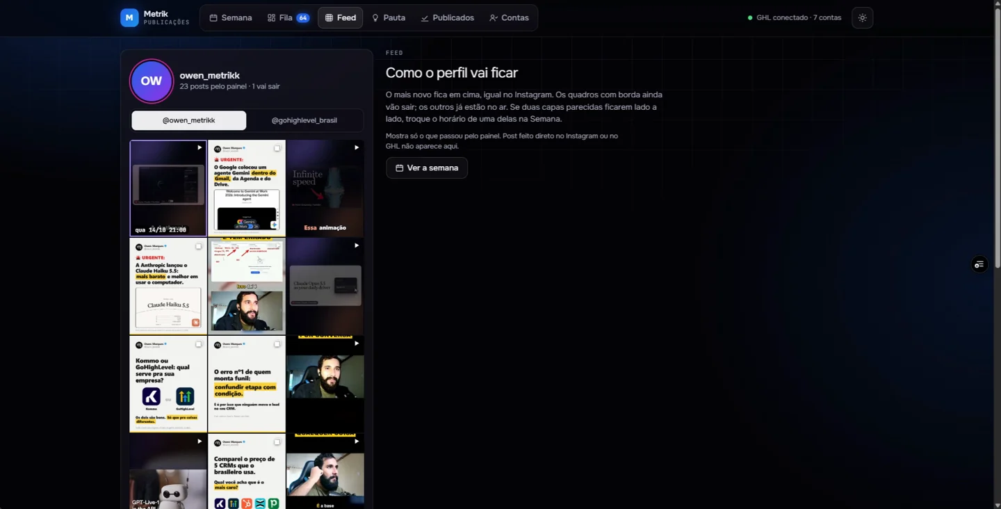 Prévia do feed na interface real do produto