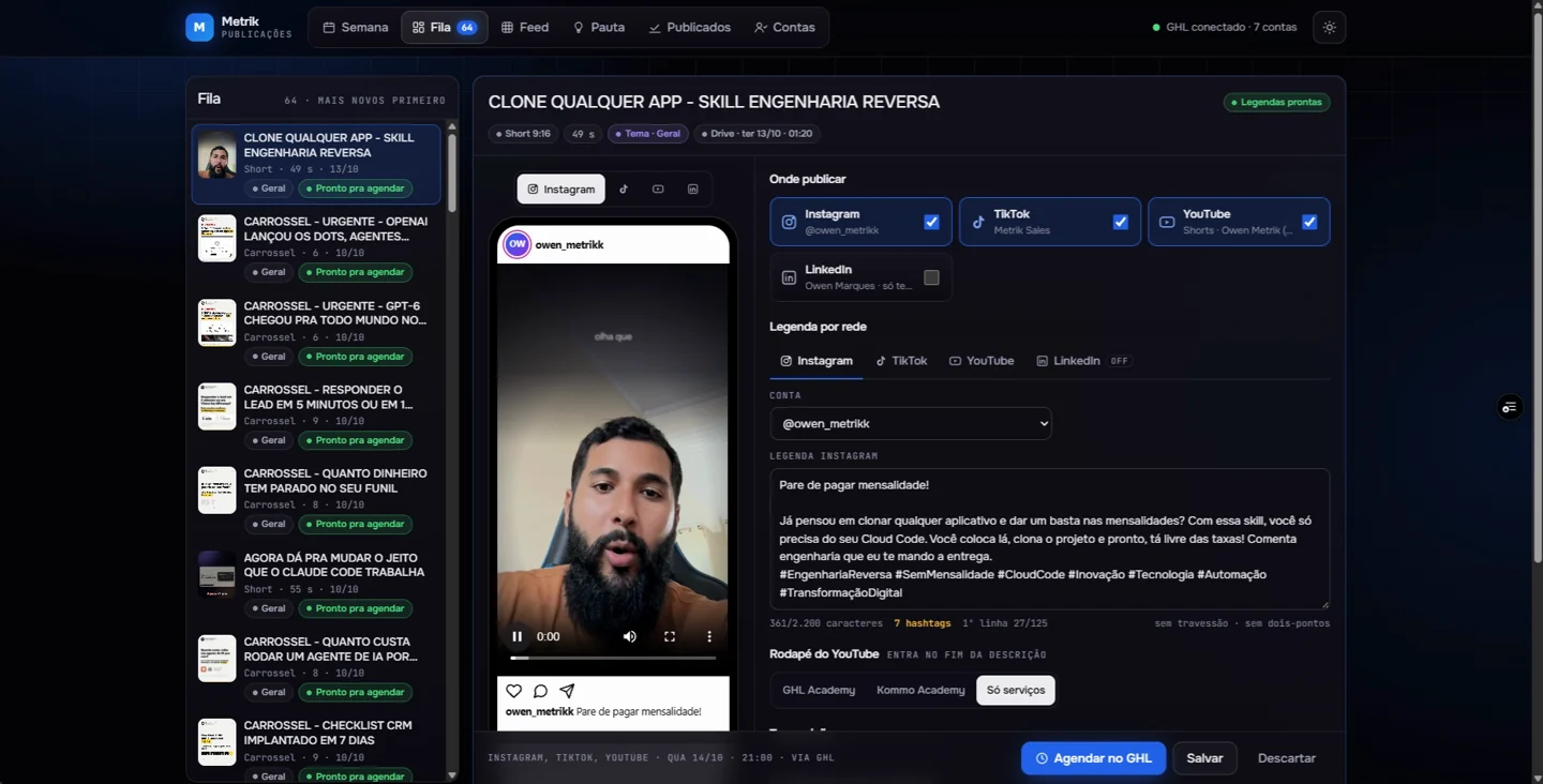 Legendas para cada rede na interface real do produto
