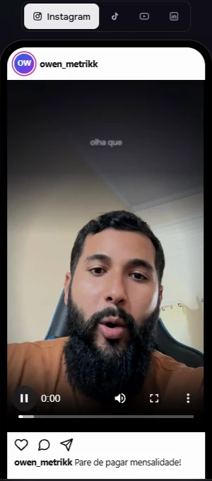 Prévia real do post no Metrik Social Publisher